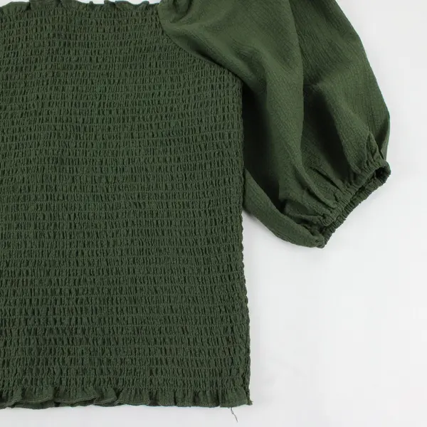 INC International Concepts Green Ruffle Puff Smocked Square Neck Long Sleeve M