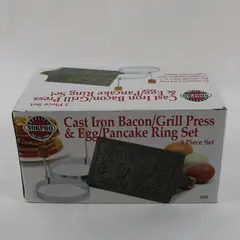 Norpro Cast Iron Bacon Grill Press Egg Pancake Ring Set #1399