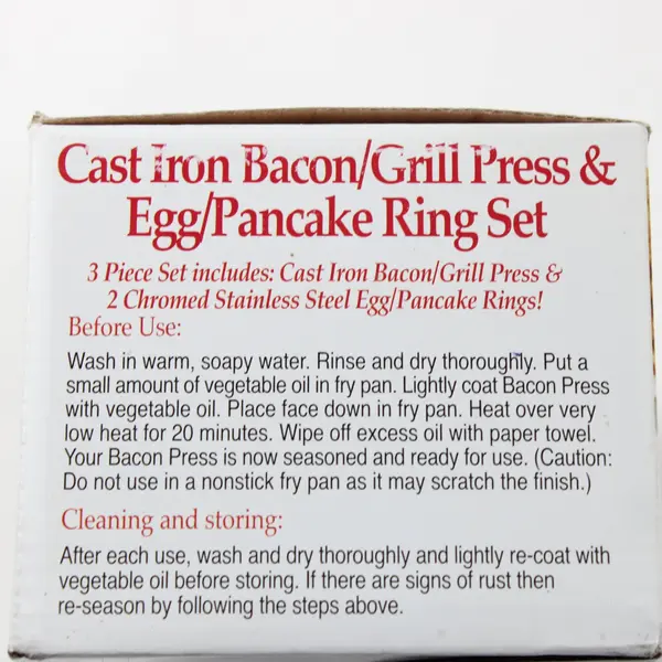 Norpro Cast Iron Bacon Grill Press Egg Pancake Ring Set #1399