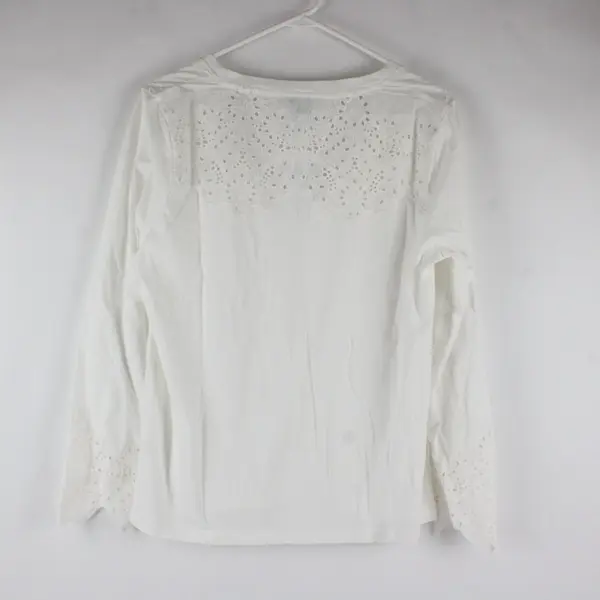 Sundance Women Medium Eyelet Lace Top White Long Sleeve Split V-Neck Boho Blouse