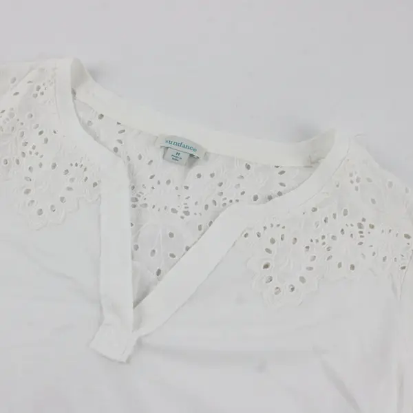Sundance Women Medium Eyelet Lace Top White Long Sleeve Split V-Neck Boho Blouse