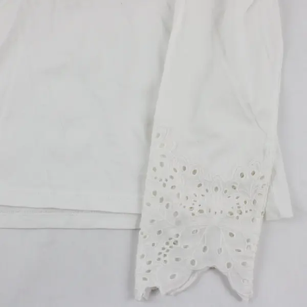 Sundance Women Medium Eyelet Lace Top White Long Sleeve Split V-Neck Boho Blouse