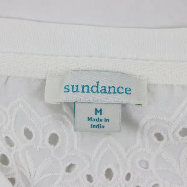 Sundance Women Medium Eyelet Lace Top White Long Sleeve Split V-Neck Boho Blouse