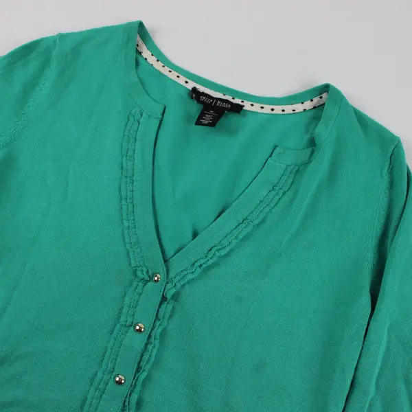 White House Black Market Green 3/4 Sleeve Snap Front V-Neck Cardigan Medium
