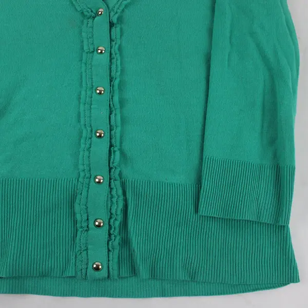 White House Black Market Green 3/4 Sleeve Snap Front V-Neck Cardigan Medium