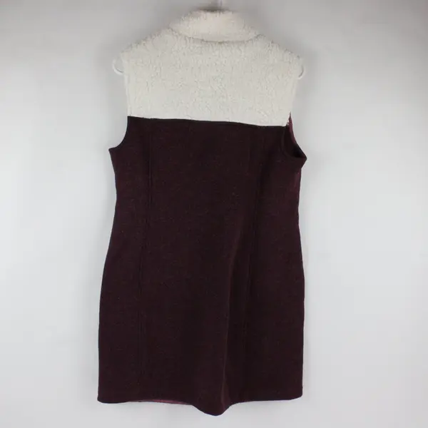 Title Nine Burgundy Plum Sherpa Knit Long Vest 3-Button Sleeveless M