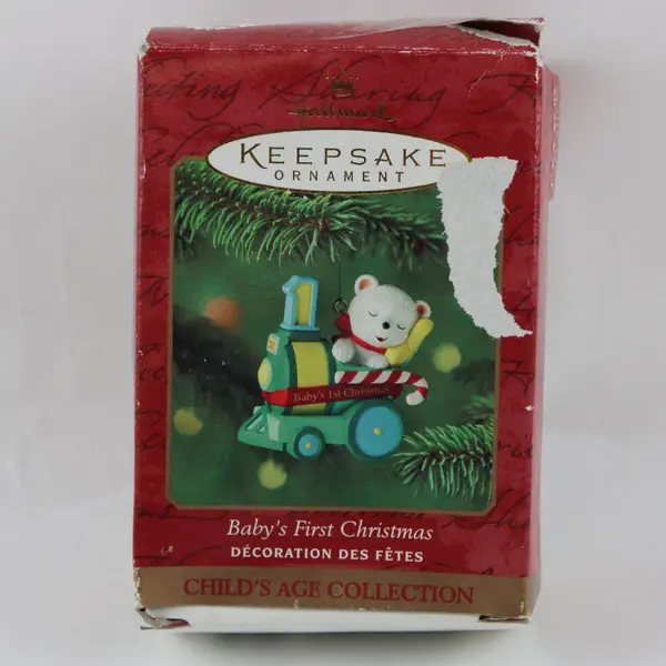 Hallmark 2001 Baby's First Christmas Peppermint Express Bear Ornament Box