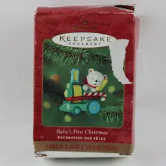 Hallmark 2001 Baby's First Christmas Peppermint Express Bear Ornament Box
