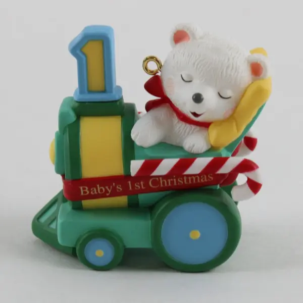 Hallmark 2001 Baby's First Christmas Peppermint Express Bear Ornament Box