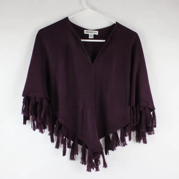 Mendocino Purple Poncho Shawl Tassels One Size Boho Chic 
