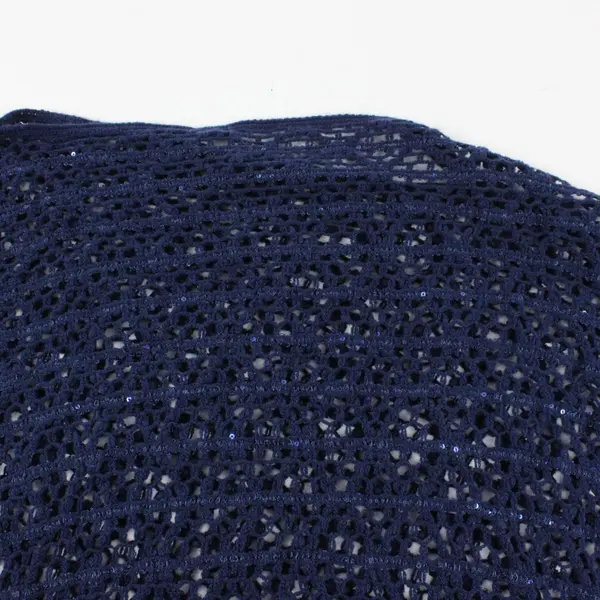 Fashion by Mirabeau Navy Blue Poncho Cape Knit With Sequins and Fringe OS
