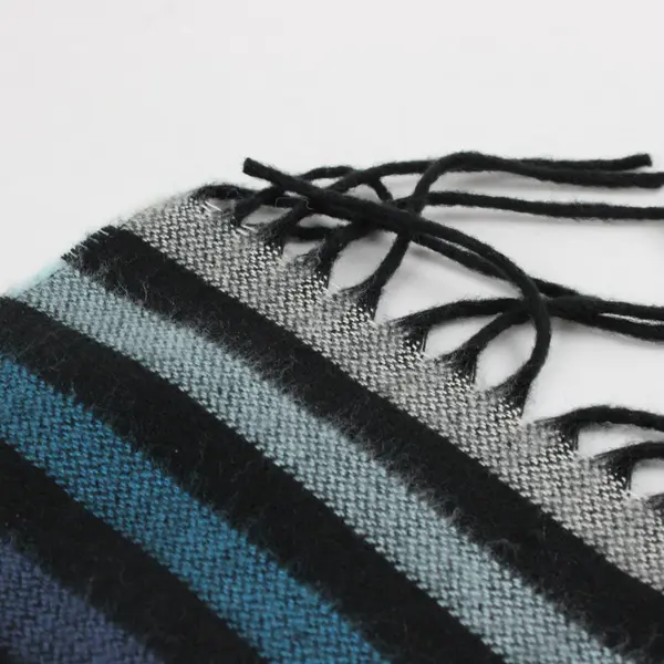Black, White, Blue Striped Fringed Rectangle Scarf 54" x 11"