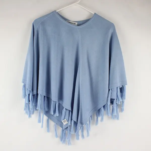 Mendocino Light Blue Poncho Shawl Tassels One Size Boho Chic 