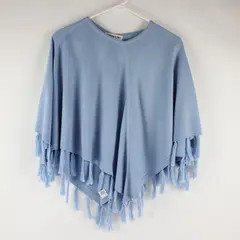 Mendocino Light Blue Poncho Shawl Tassels One Size Boho Chic 