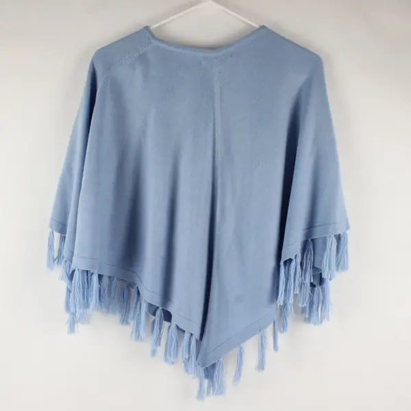 Mendocino Light Blue Poncho Shawl Tassels One Size Boho Chic 