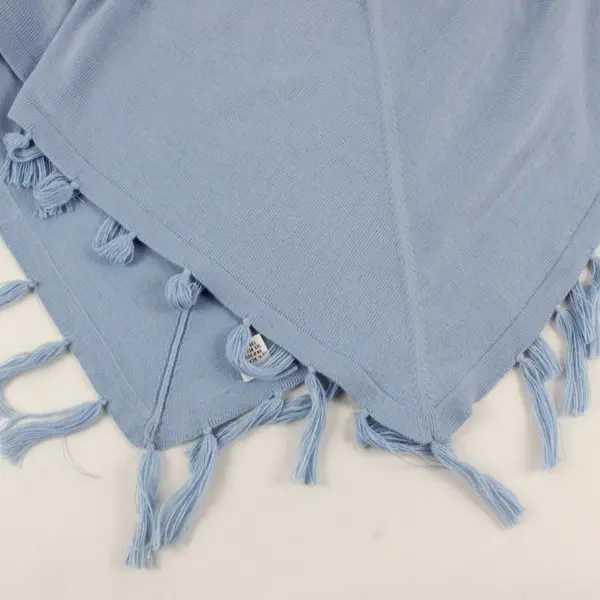 Mendocino Light Blue Poncho Shawl Tassels One Size Boho Chic 