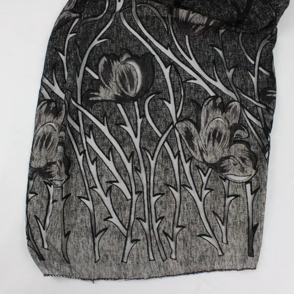 Womens Black Gray Purple Floral Silver Glitter Rectangle Scarf 62" x 17.5"
