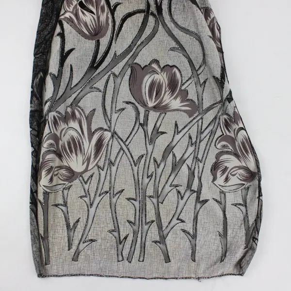 Womens Black Gray Purple Floral Silver Glitter Rectangle Scarf 62" x 17.5"