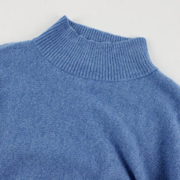 Mock Neck Blue Sweater Poncho Knitwear Casual Pullover Shawl Top Women OSFM