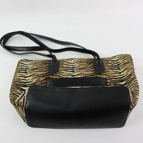Liz Claiborne Accessories Shoulder Purse Tiger Print Tan/Black with Red Lining
