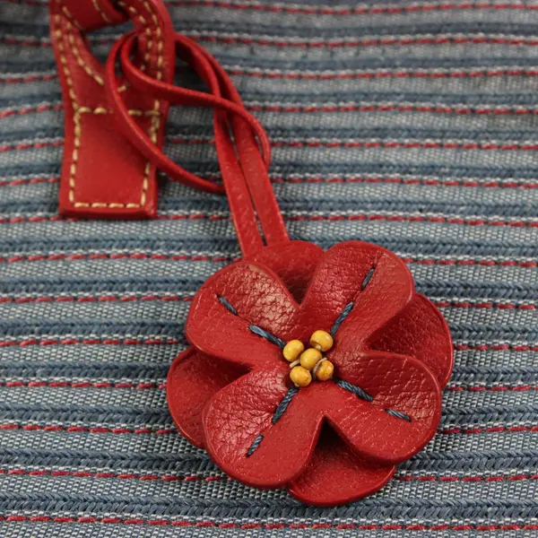 Liz Claiborne Red Blue Stitched Striped Shoulder Bag Blue Lining Flower Charm