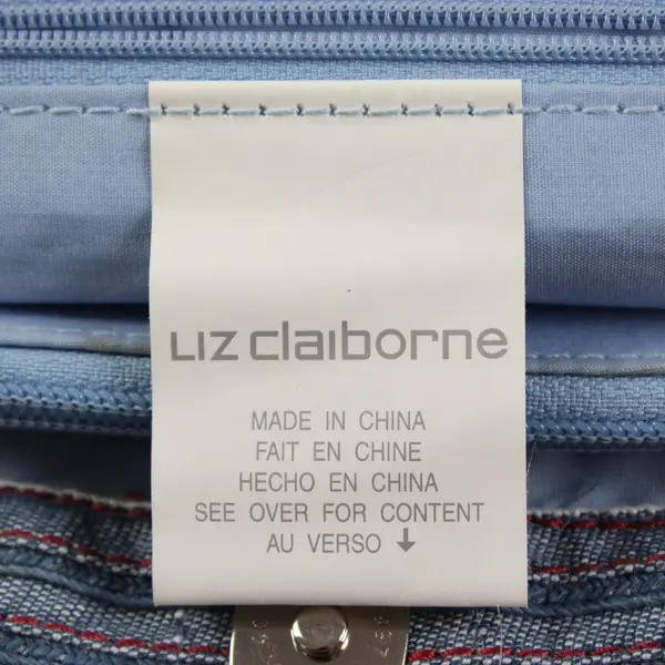 Liz Claiborne Red Blue Stitched Striped Shoulder Bag Blue Lining Flower Charm