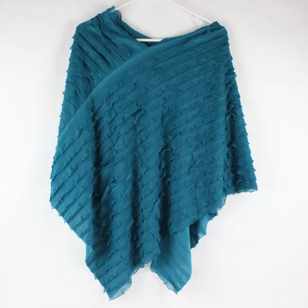 Flirtatious By Lavello Dark Teal Layered Ruffled Poncho Shawl OSFM Boho Chic
