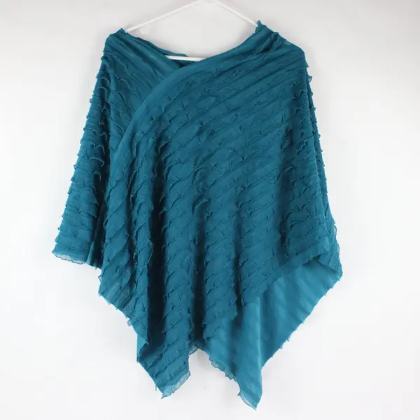 Flirtatious By Lavello Dark Teal Layered Ruffled Poncho Shawl OSFM Boho Chic