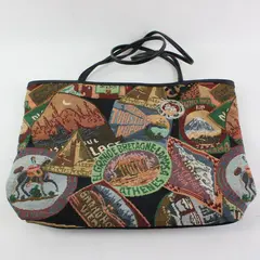 Accessory Works Woven Tapestry Tote Bag with All-Over Travel Collage Design