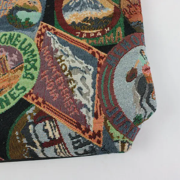 Accessory Works Woven Tapestry Tote Bag with All-Over Travel Collage Design