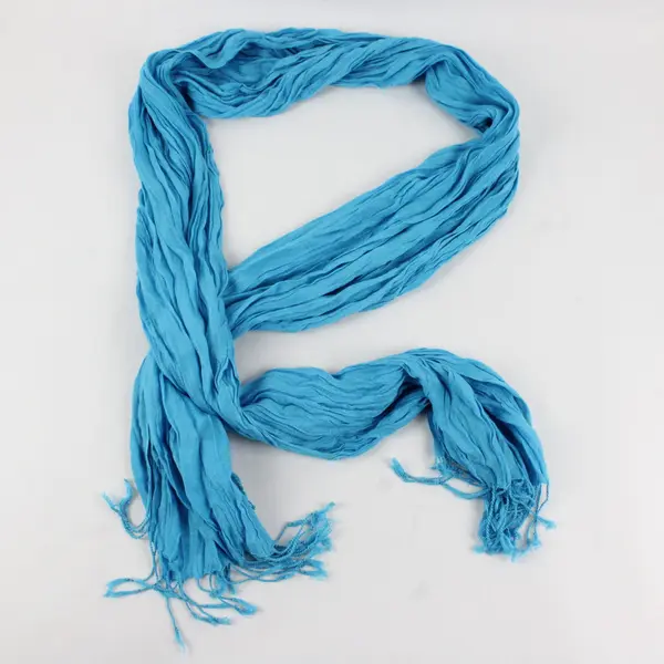Sheer Blue Fringe Ends Scarf Wrap 34.5''x15''