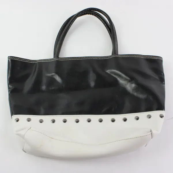 Fashion Express Black and White Studded Faux Leather Tote Bag