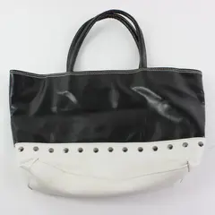 Fashion Express Black and White Studded Faux Leather Tote Bag
