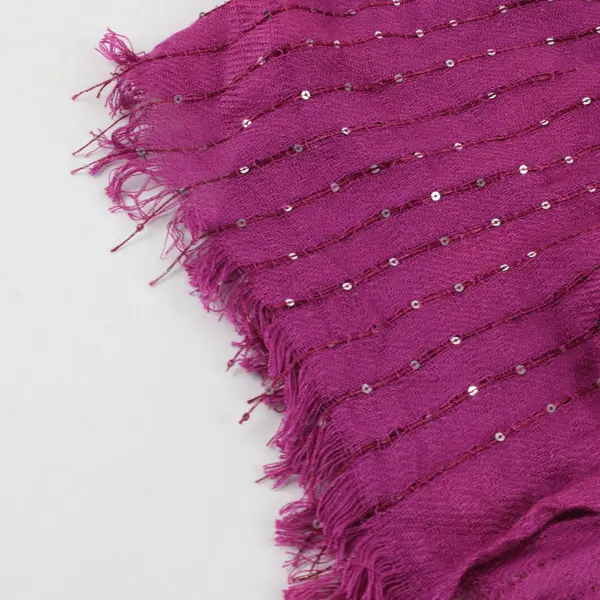 Unbranded Long Magenta Sequined Scarf with Fringe Shawl Boho 33''x21.5''