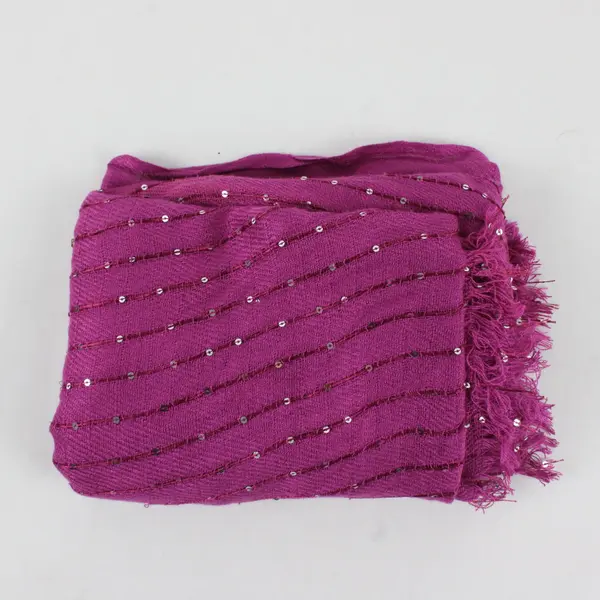 Unbranded Long Magenta Sequined Scarf with Fringe Shawl Boho 33''x21.5''