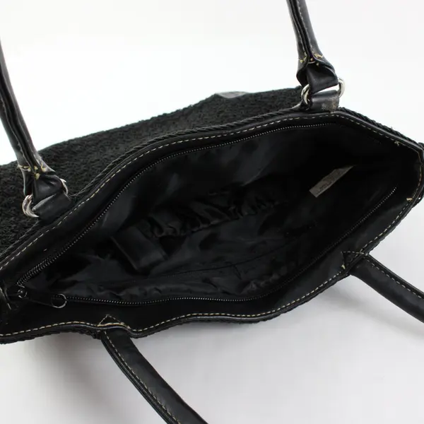 Unbranded Black Woven Straw-Look Crochet Shoulder Bag Floral Corner Accent Patch