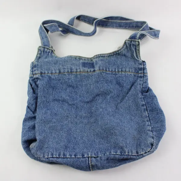 Unbranded Floral Embroidered Jean Shoulder Bag, Zip Closure, Pockets
