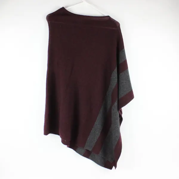 Celeste Womens Burgundy Gray Striped Wool Cashmere Sleeveless Poncho Cape OS