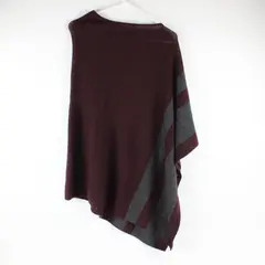 Celeste Womens Burgundy Gray Striped Wool Cashmere Sleeveless Poncho Cape OS