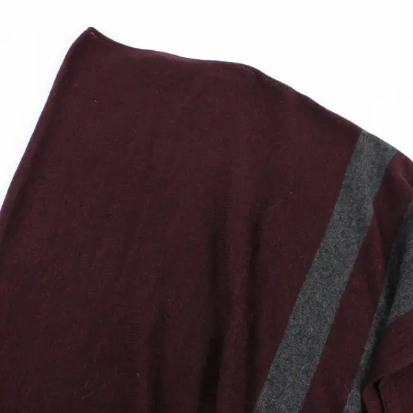 Celeste Womens Burgundy Gray Striped Wool Cashmere Sleeveless Poncho Cape OS