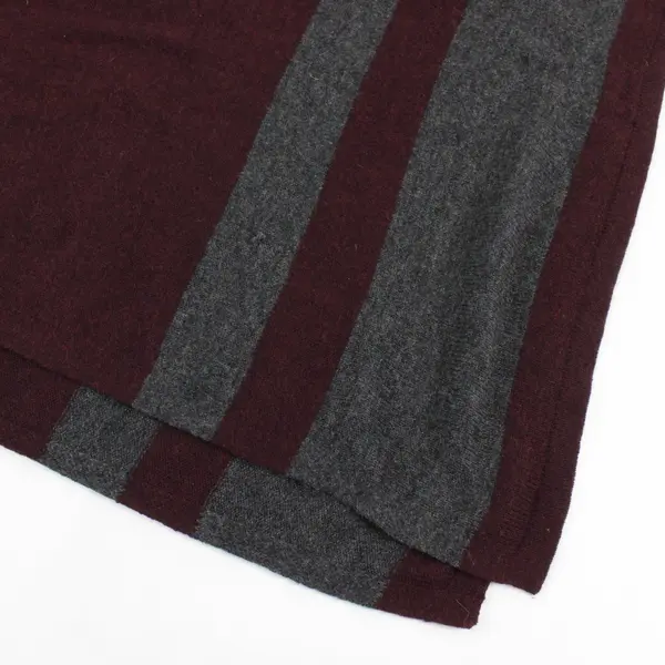 Celeste Womens Burgundy Gray Striped Wool Cashmere Sleeveless Poncho Cape OS