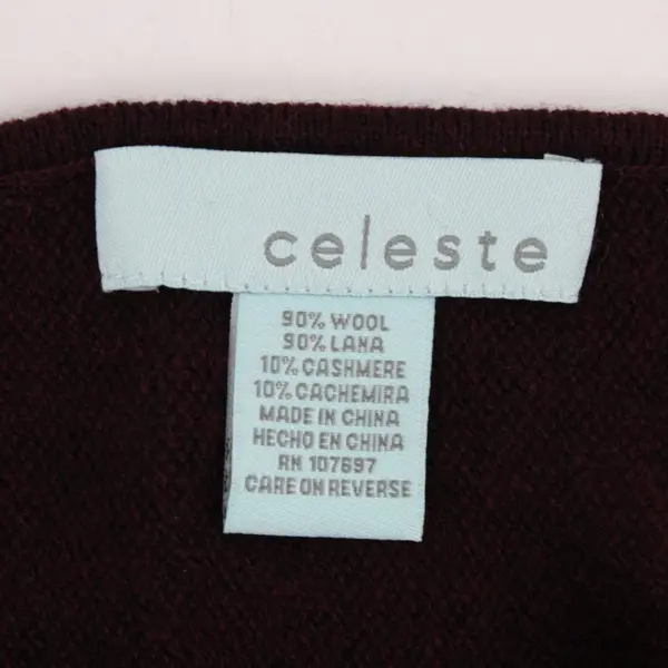Celeste Womens Burgundy Gray Striped Wool Cashmere Sleeveless Poncho Cape OS