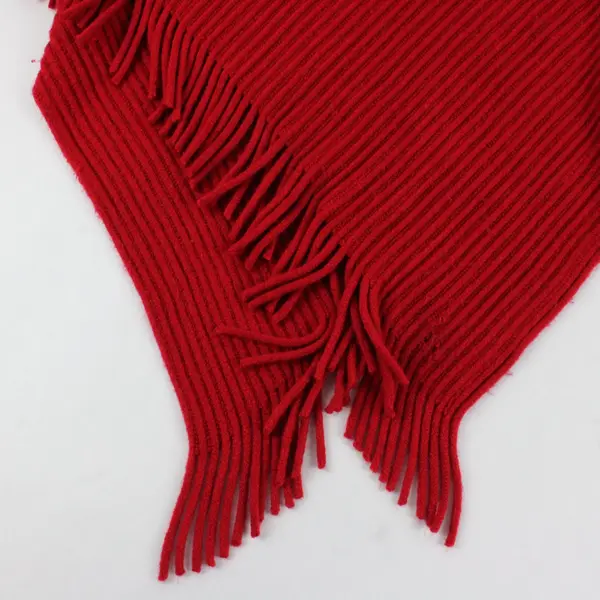 V. Fraas Fringe Warm Poncho Wrap Shawl Cape Red Knit Winter OS