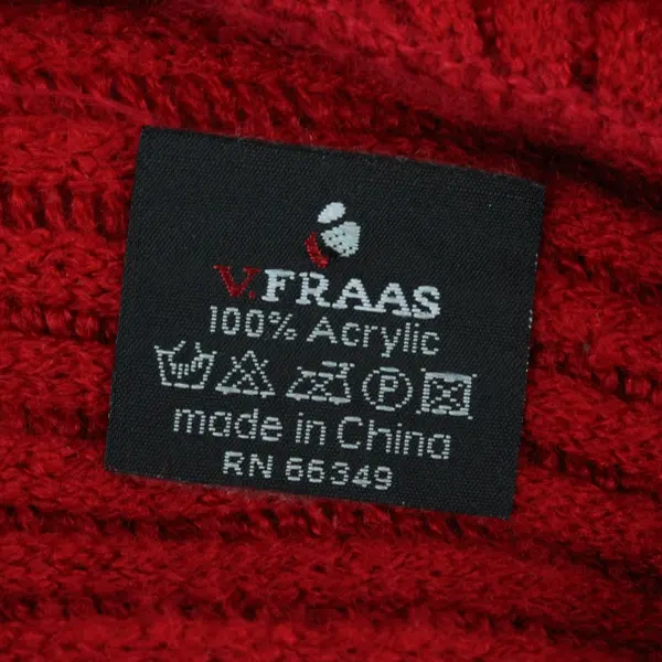 V. Fraas Fringe Warm Poncho Wrap Shawl Cape Red Knit Winter OS