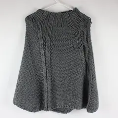 Mock Neck Gray Sweater Poncho Handmade Knit Casual Pullover Shawl Top Women OSFM