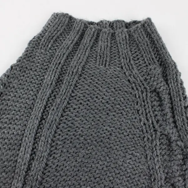 Mock Neck Gray Sweater Poncho Handmade Knit Casual Pullover Shawl Top Women OSFM