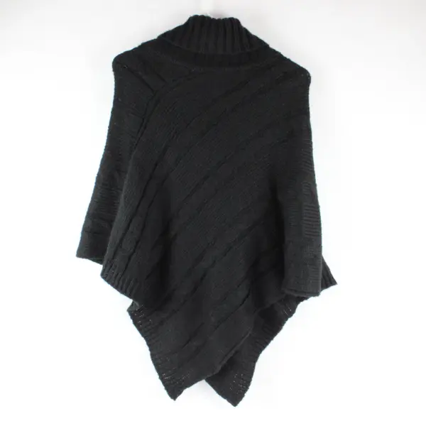 Unbranded Black Knit Turtleneck Poncho Shawl Winter Pullover Accessory OS