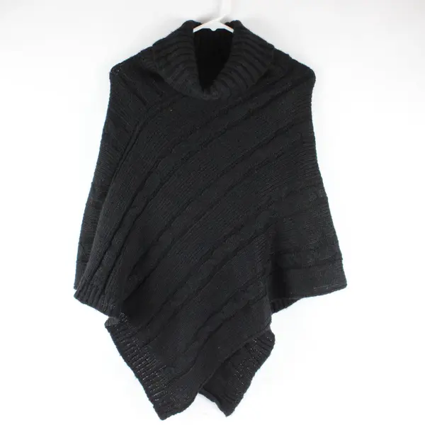 Unbranded Black Knit Turtleneck Poncho Shawl Winter Pullover Accessory OS