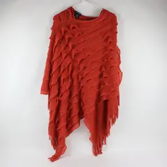 Max Edition 3705340 Orange Knit Ruffle Poncho Fringe Asymmetrical 2-Way One Size