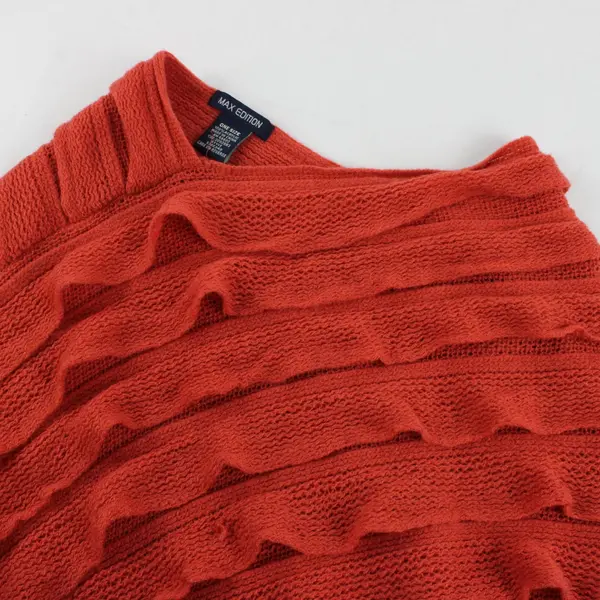 Max Edition 3705340 Orange Knit Ruffle Poncho Fringe Asymmetrical 2-Way One Size